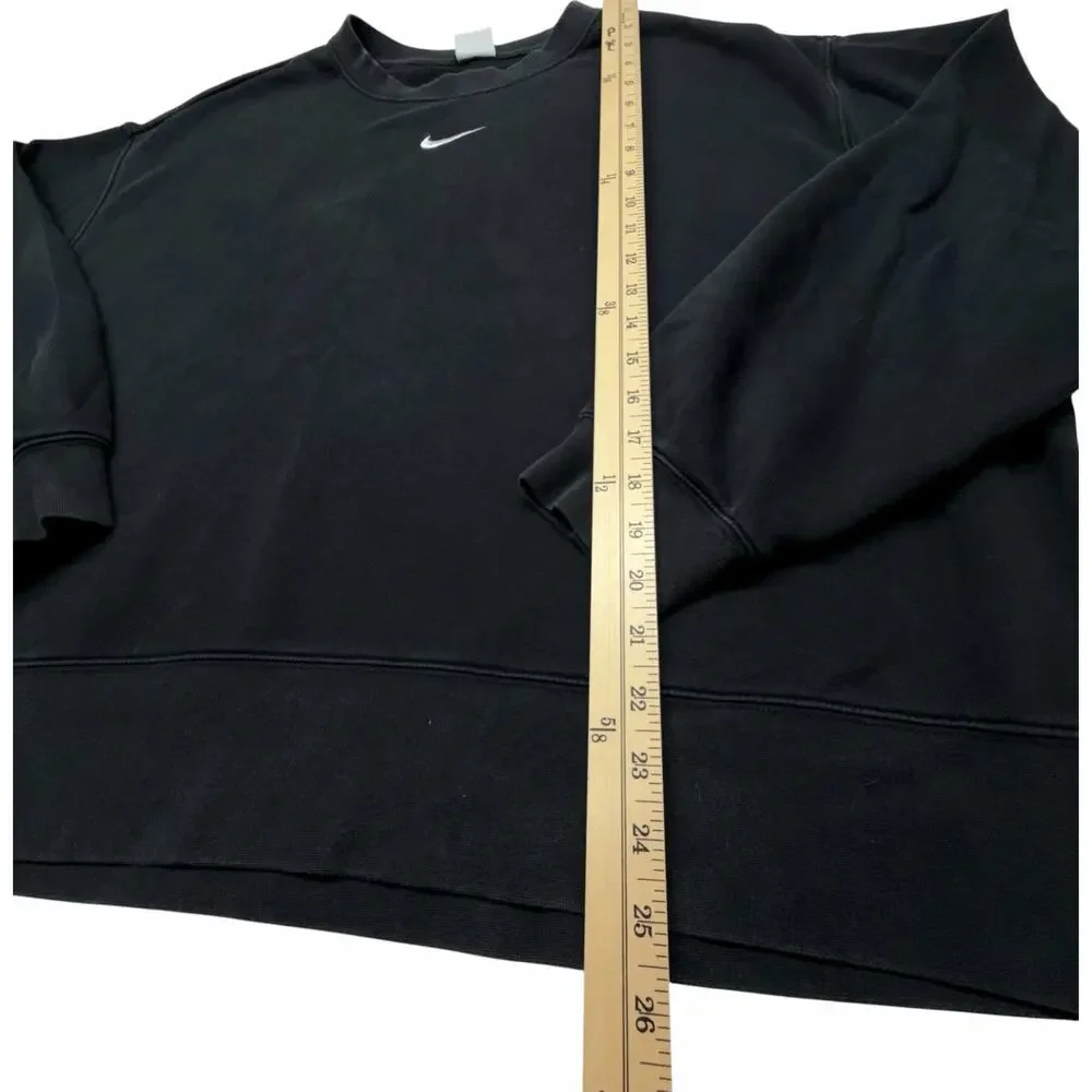 Nike Women’s 2X Black Crewneck Sweatshirt White Swoosh Oversized Pullover